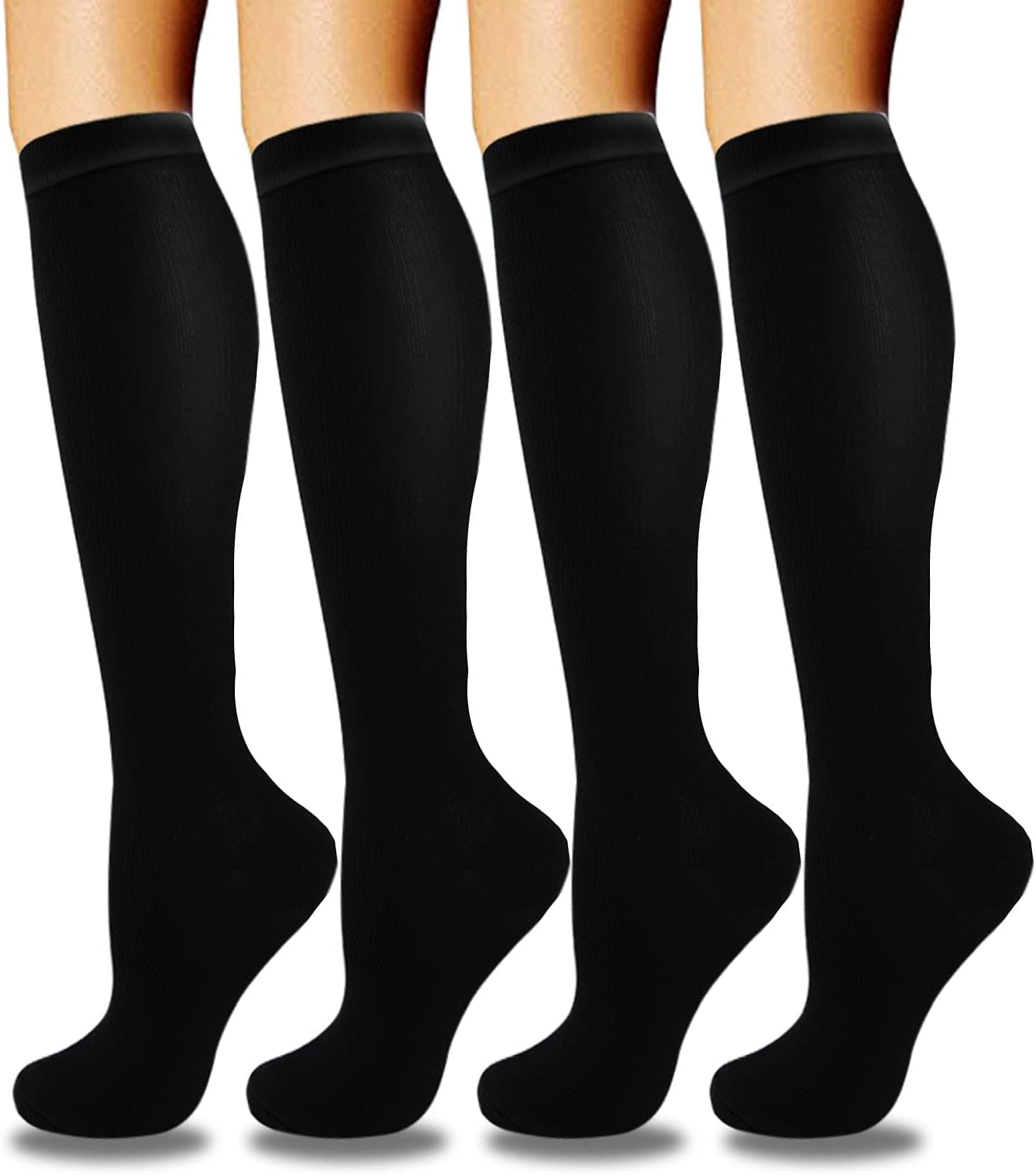 4 Pairs Compression Socks for Women & Men Circulation 15-20 mmHg - Best Support for Nurses, Running