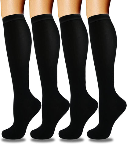 4 Pairs Compression Socks for Women & Men Circulation 15-20 mmHg - Best Support for Nurses, Running