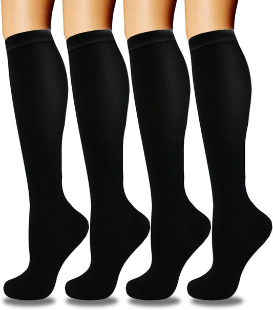 4 Pairs Compression Socks for Women & Men Circulation 15-20 mmHg - Best Support for Nurses, Running