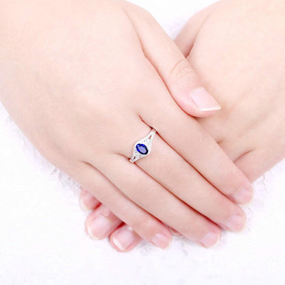 Aienid 18Ct White Gold Womens Ring Custom 0.51Ct Oval Blue Sapphire with White Diamond Wedding Rings for Women
