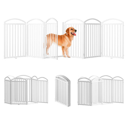 SNUOWU 4 Panels Full Matel Freestanding Dog Gates with Door, 96"Extra Wide 36"Tall Free Standing Dog Pet Gate for Indoor & Outdoor. Foldable Pet Fences for Doorways, House, Stairs, Porch, Deck, Yard