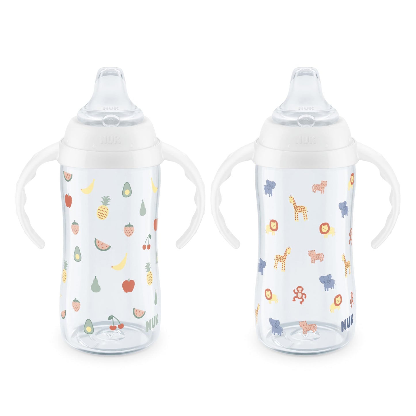 NUK First Choice Large Learner Cup 2.0, 10 oz. Sippy Cup with Handles, Spill Proof, Leak Proof Soft Straw Cup, 2-Pack