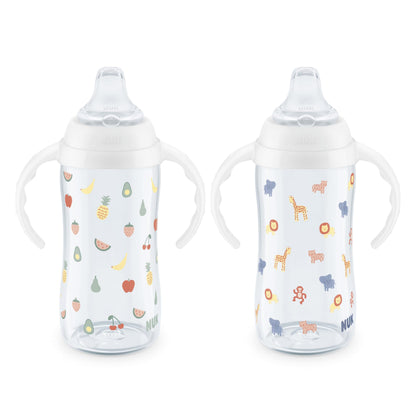 NUK First Choice Large Learner Cup 2.0, 10 oz. Sippy Cup with Handles, Spill Proof, Leak Proof Soft Straw Cup, 2-Pack