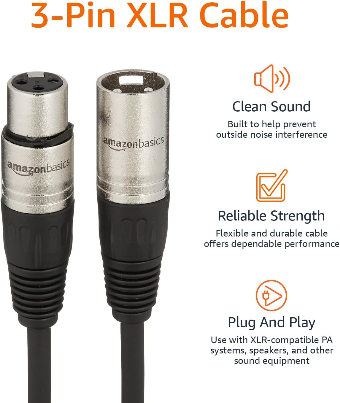 Amazon Basics XLR-Mikrofonkabel für Tonstudio-Lautsprecher, PA-System, Vollkupferleiter, 3 m, Schwarz