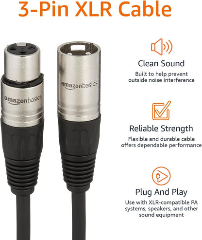 Amazon Basics XLR-Mikrofonkabel für Tonstudio-Lautsprecher, PA-System, Vollkupferleiter, 3 m, Schwarz
