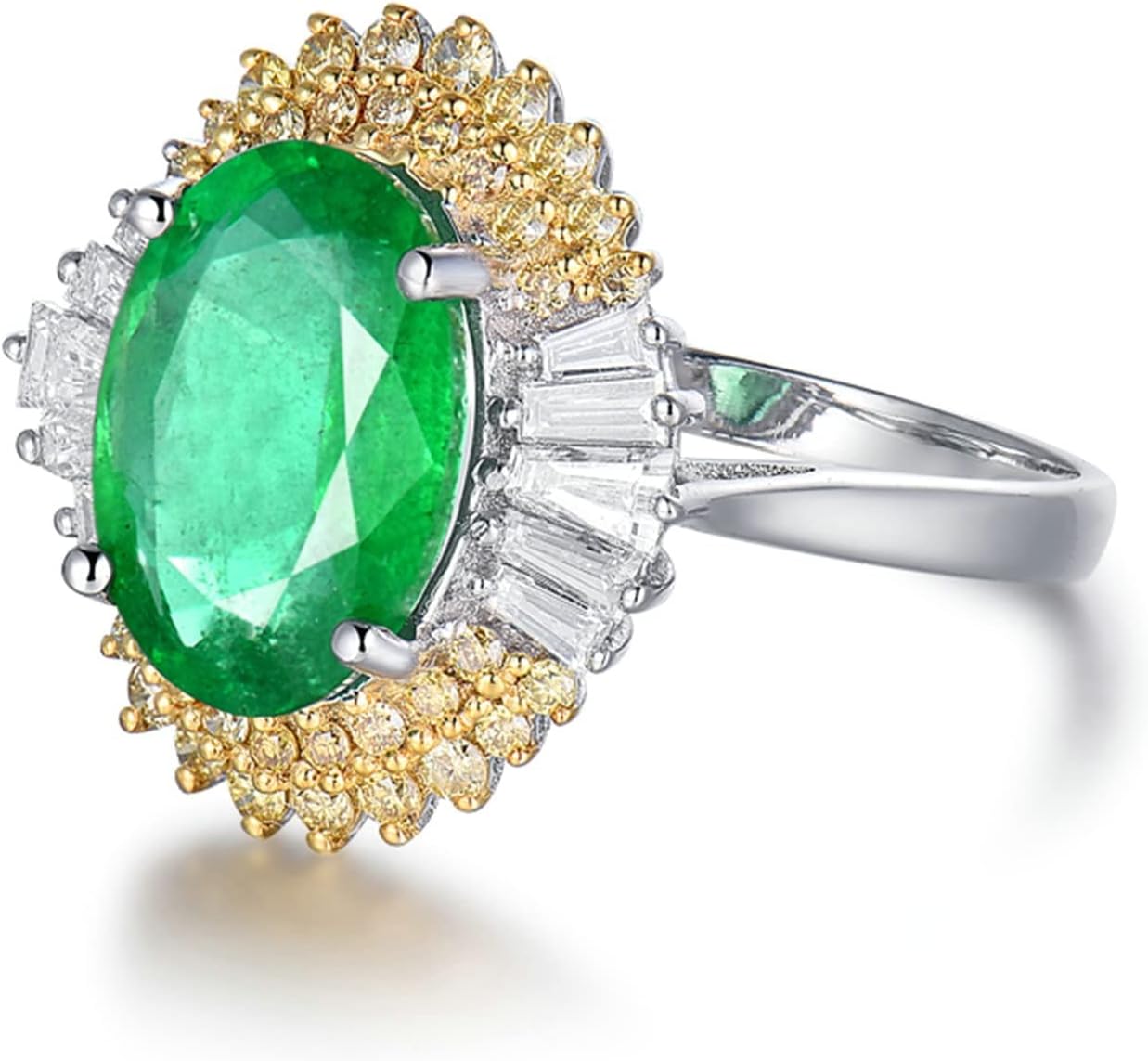 18K White Gold Ring 2.66ct Oval Shape Emerald with 0.74ct Diamond Engagement Rings for Girls