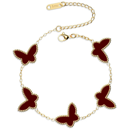 AICase 18K Gold Plated Clover Bracelet Dupes Gold/White/Black Bracelet Set for Women Flower Leaf Lucky Clover Bracelets Trendy Jewelry Birthday Gifts for Women/MoM/Friends