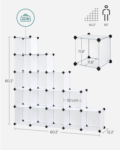 SONGMICS Cube Storage Organizer, Set of 16 Plastic Cubes, Closet Organizers and Storage, Room Organization, Bedroom Living Room, 12.2 x 48.4 x 48.4 Inches, Rustic Brown ULPC442A01