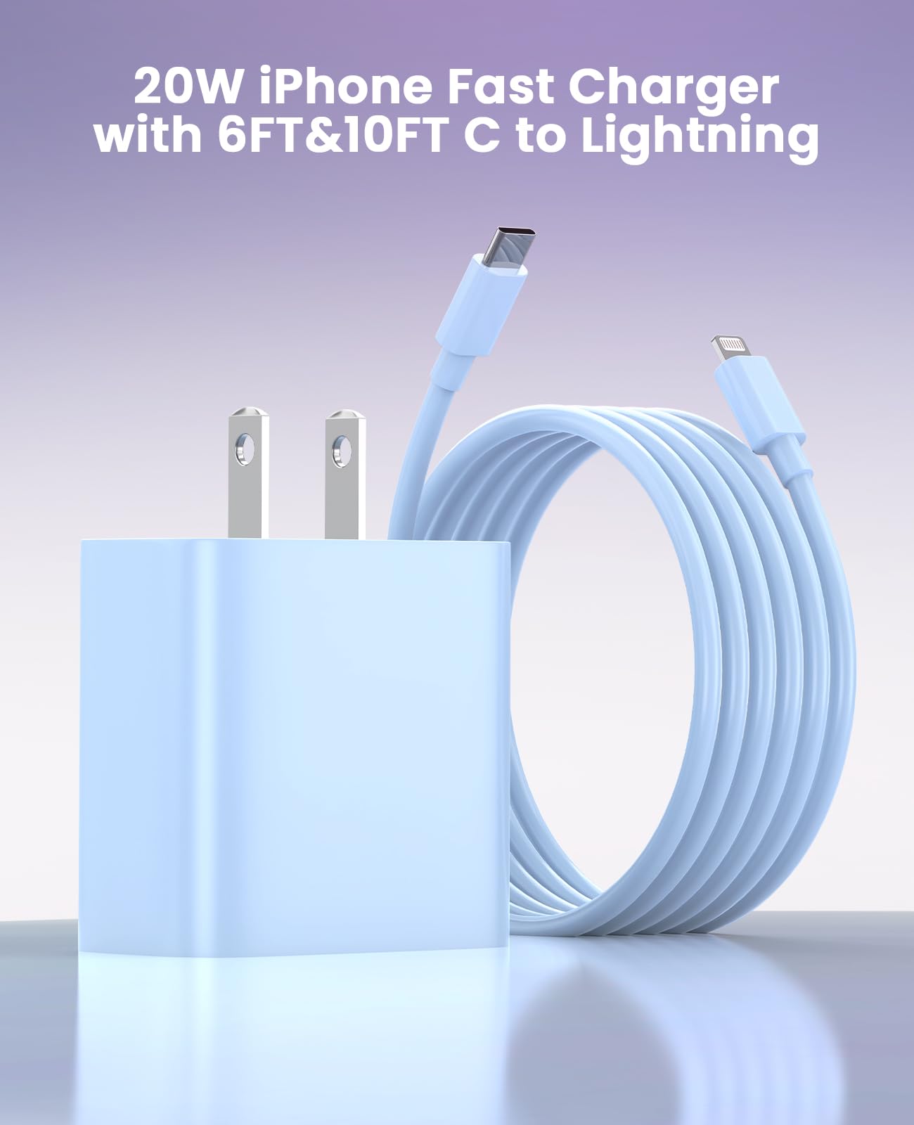 iPhone Ladegerät Schnelllade-2er-Pack Typ C Wandladegerät mit 2er-Pack [1,8 m & 3 m] langem USB C auf Lightning Kabel für iPhone 14/13/12/12 Pro Max/11/Xs Max/XR/X, AirPods Pro