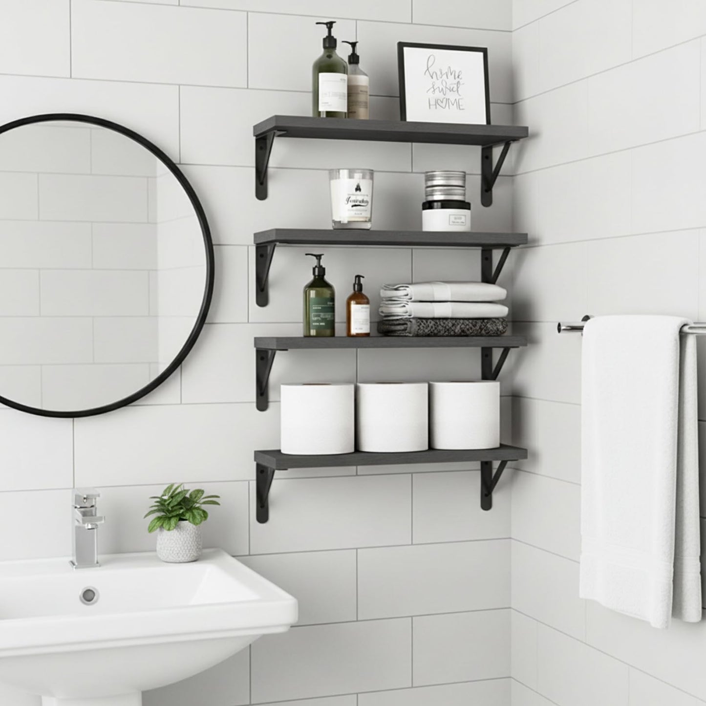Fixwal Floating Shelves for Wall, Wood Wall Mounted Shelves for Bedroom, Bathroom, Living Room, Kitchen Storage and Decor(Brown, Set of 4, 16.5 Inch)