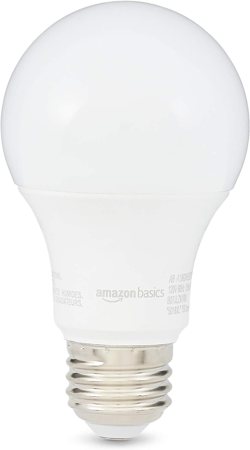 Amazon Basics Soft White LED Light Bulb, A19, 40 Watt Equivalent, Energy Efficient 6W, E26 Standard Base, 2700K, Non-Dimmable, 10,000 Hour Lifetime, 6-Pack