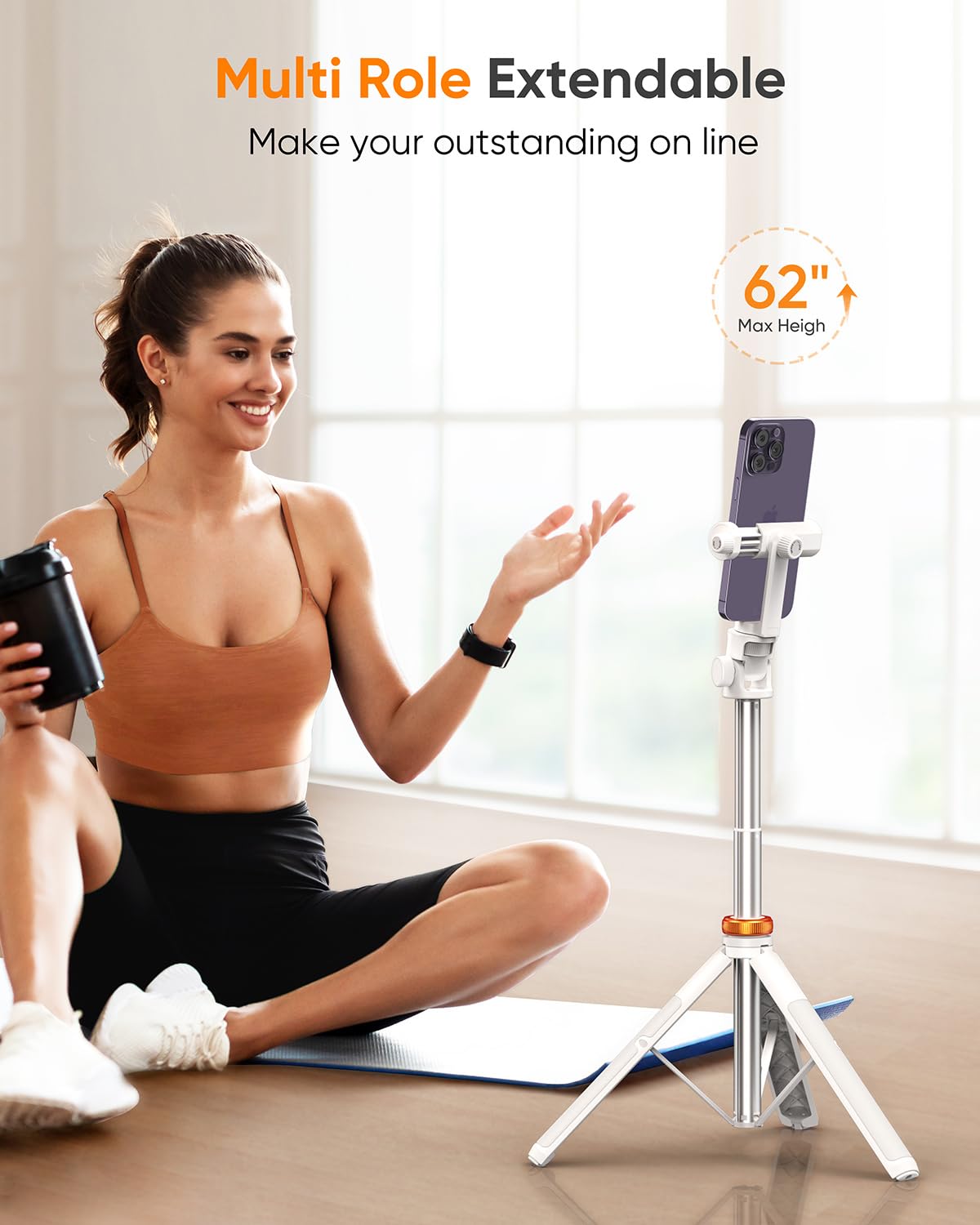 EUCOS 62" Handy-Stativ, Stativ für iPhone und Selfie-Stick mit Fernbedienung, ausziehbarer Handy-Ständer und ultimativer Handy-Halter, robustester Handy-Ständer, kompatibel mit iPhone/Android