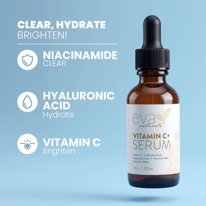 Eva Naturals Vitamin C Serum für das Gesicht – Anti-Aging Dark Spot Remover mit Retinol, Hyaluronsäure, Niacinamid & Salicylsäure – Gesichtsserum für Frauen für klare, glatte, strahlende Haut