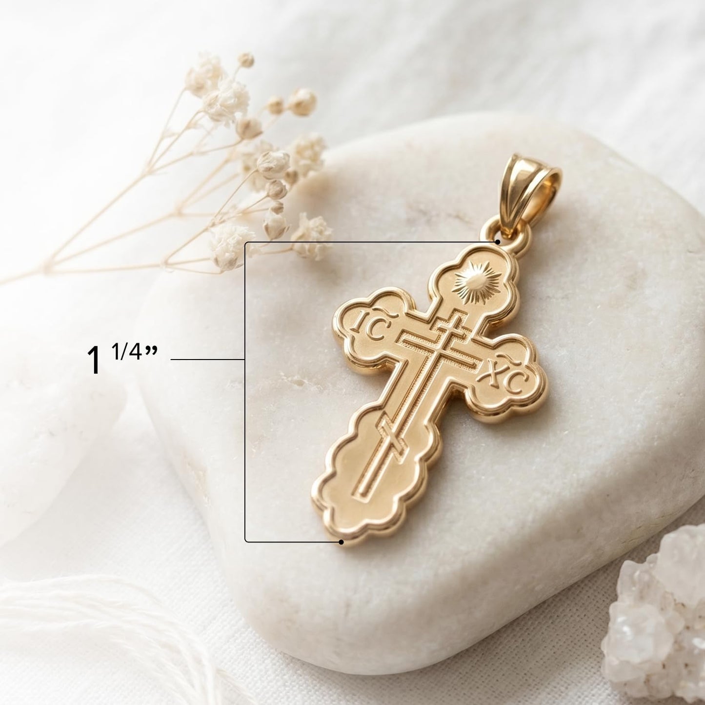 Cross+Crown Premium 14K Yellow Gold Orthodox Cross Pendant, Durable Double-Bonded 14K Pendant for Necklace, Women & Mens Gold Cross for Chain, Handcrafted Religious Jewelry in the USA with Premium Jewelry Box