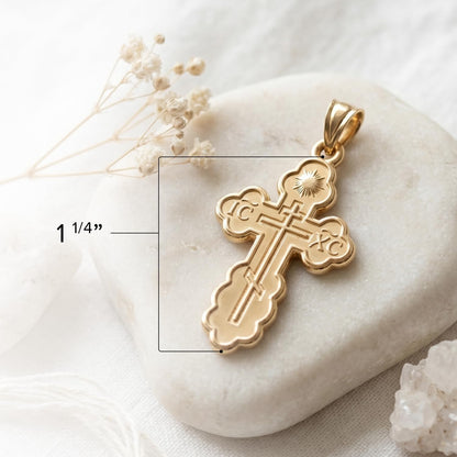 Cross+Crown Premium 14K Yellow Gold Orthodox Cross Pendant, Durable Double-Bonded 14K Pendant for Necklace, Women & Mens Gold Cross for Chain, Handcrafted Religious Jewelry in the USA with Premium Jewelry Box