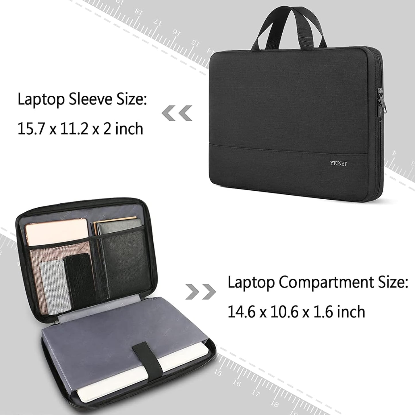Funda para portátil Ytonet, bolsa para portátil TSA de 15.6 pulgadas, funda para portátil resistente al agua, bolsa de transporte para ordenador compatible con portátiles Lenovo, HP, Dell, Asus, regalos para hombres y mujeres, gris