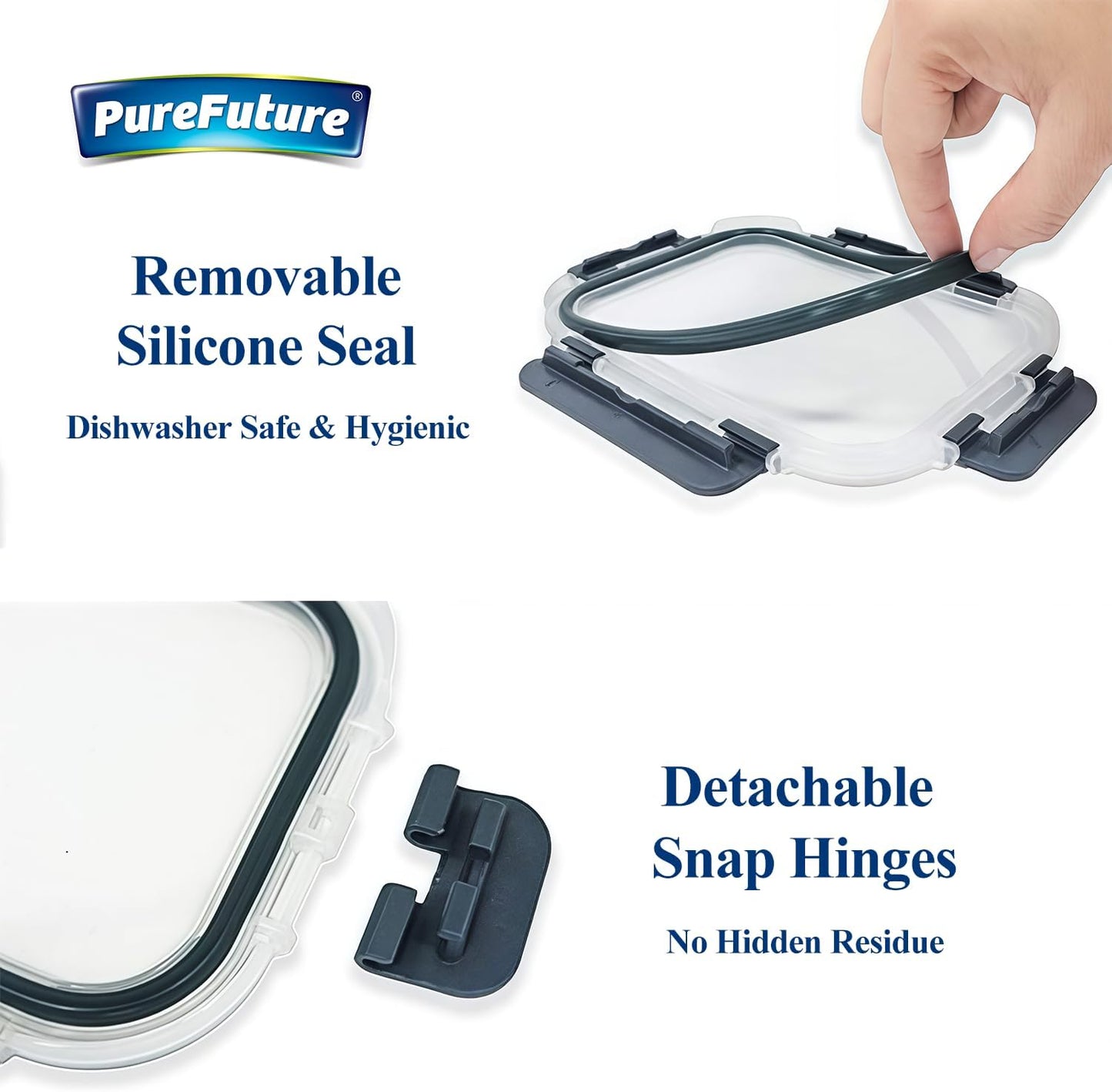 Pure Future 10-teiliges Set (5er-Pack, 1 l) Borosilikatglas-Lebensmittelbehälter mit verbesserten abnehmbaren Verschlussdeckeln – auslaufsichere Essenszubereitungs-Lunchboxen, ofen-/mikrowellengeeignet