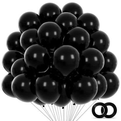 110pcs Black Balloon 12 inch, Black Latex Balloons for Birthday Party Baby Shower Wedding(with 2 Ribbons).