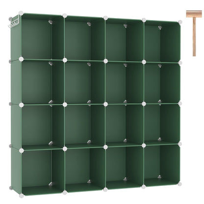 C&AHOME Cube Storage Organizer, 16-Cube Shelves Units, Plastic Storage Cubes, DIY Closet Organizer, Modular Closet Storage Shelves Ideal for Home, Bedroom, 48.4" L × 12.4" W × 48.4" H Black SUM3016H