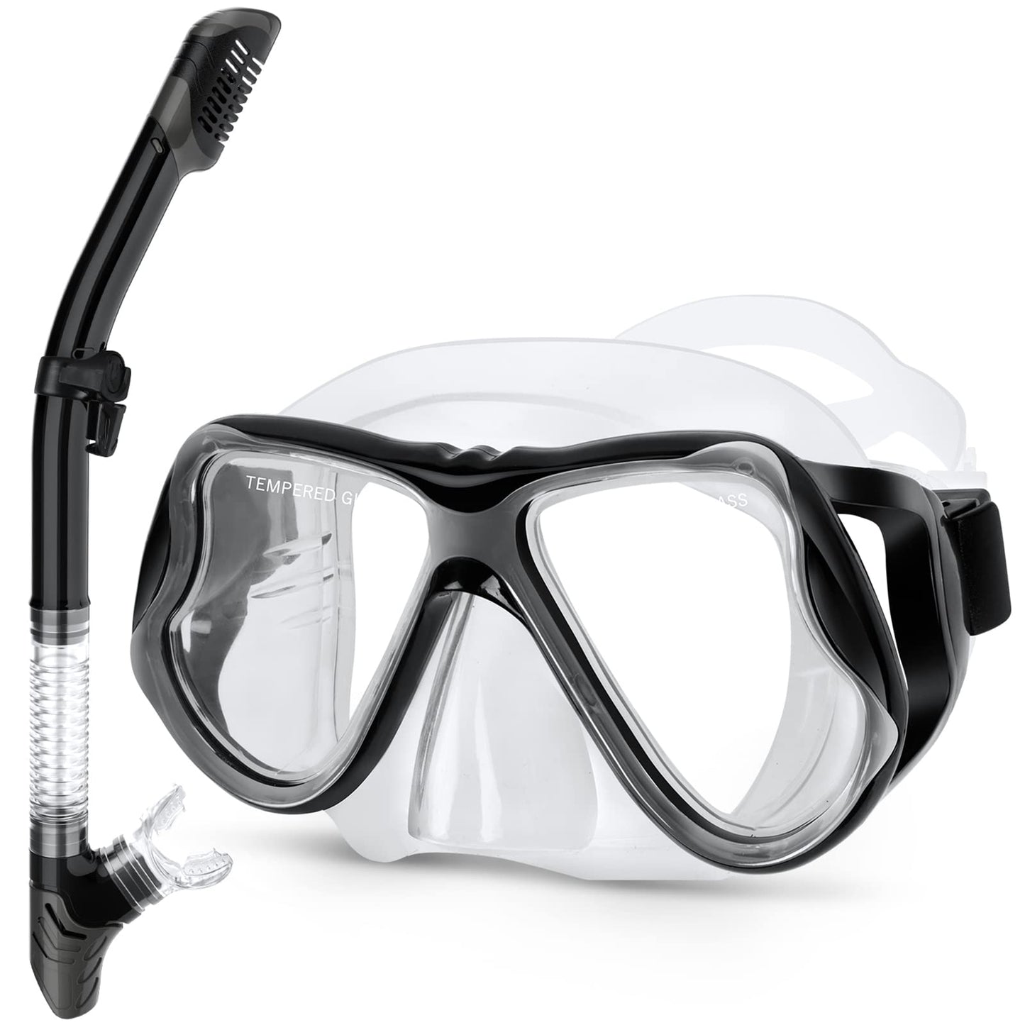 Greatever Dry Snorkel Set,Panoramic Wide View Anti-Fog Scuba Diving Mask,Professional Snorkeling Gear for Adults Kids