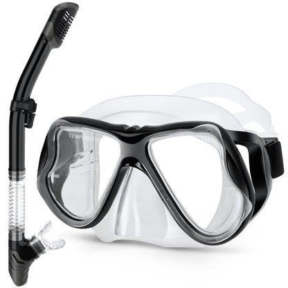 Greatever Dry Snorkel Set,Panoramic Wide View Anti-Fog Scuba Diving Mask,Professional Snorkeling Gear for Adults Kids
