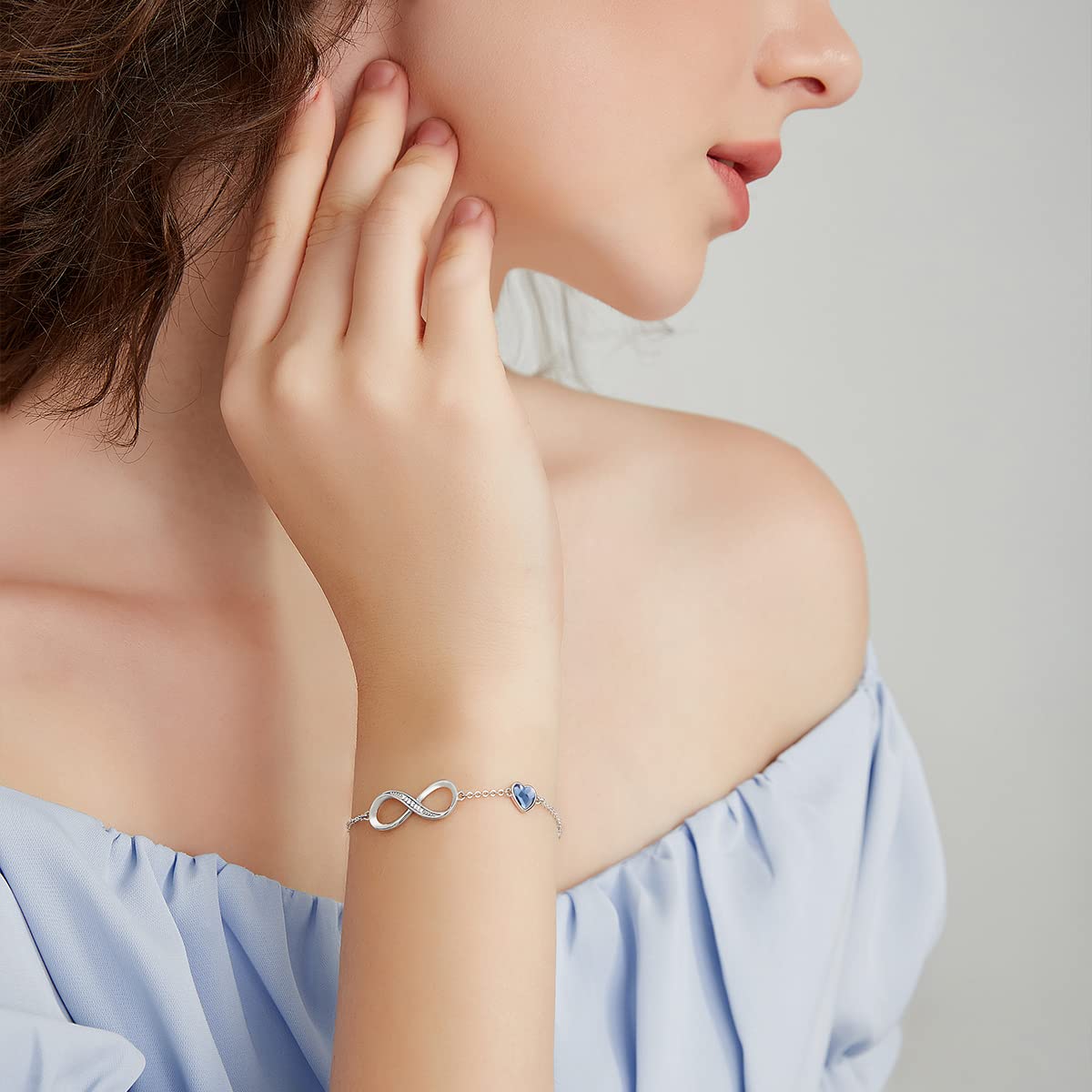 CDE Valentinstagsgeschenk Infinity Herz Geburtsstein Charm Gliederarmband für Damen 925 Sterling Silber Verstellbares Muttertags- Weihnachtsgeschenk Jubiläums- Geburtstags-Schmuck für Ehefrau Freundin Sie