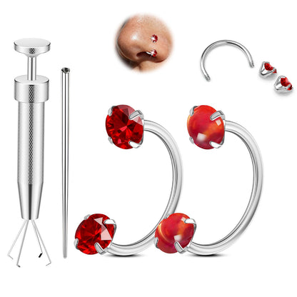 Opal Nose Ring Studs Horseshoe Nose Rings Hoops Stud 316L Stainless Steel Nose Rings Round CZ Square Screw L Shaped Nose Stud Hypoallergenic Nostril Piercing Jewelry for Women Men