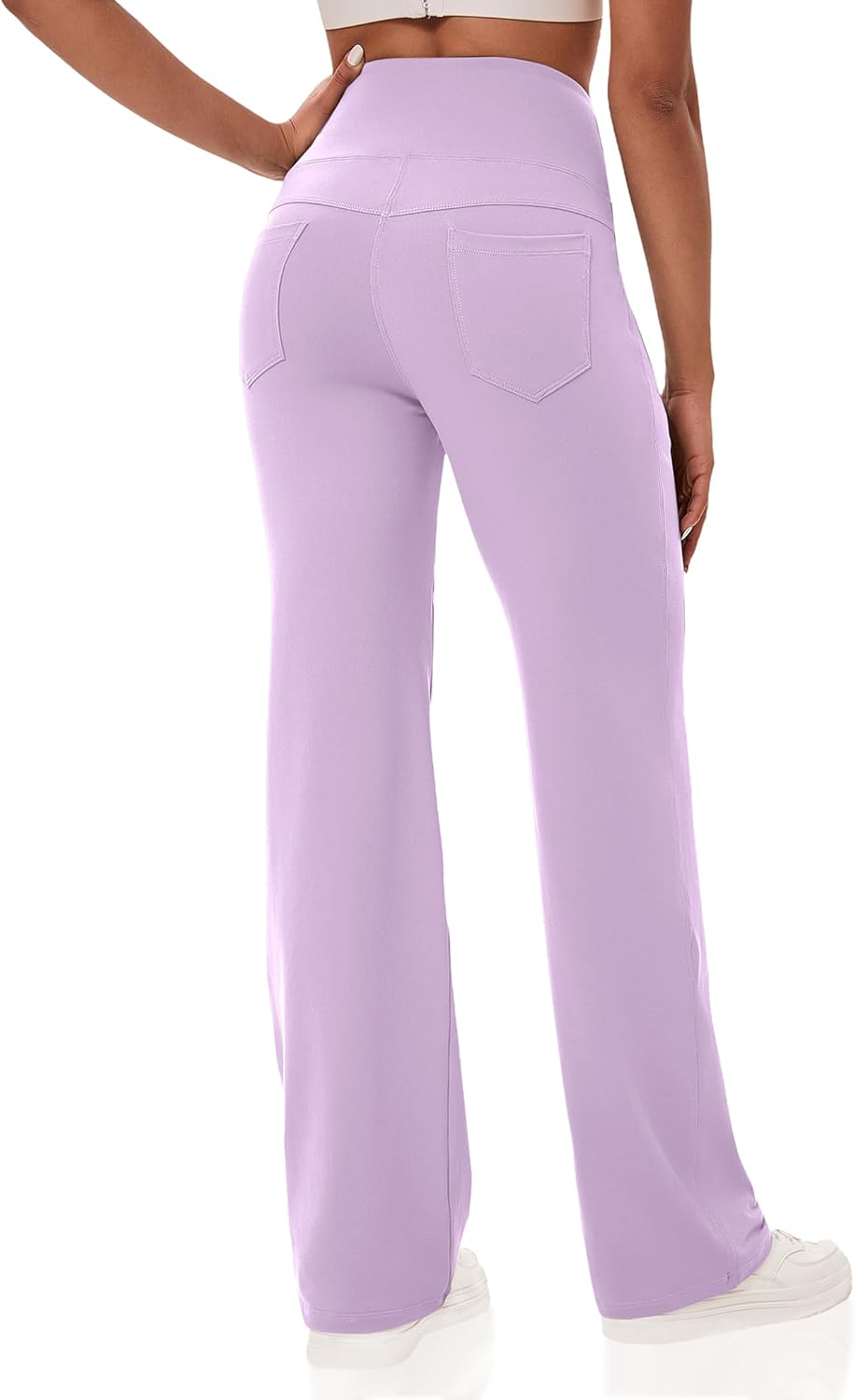 VOOVEEYA Yogahosen für Damen mit Taschen, gerade geschnittene Hose mit weitem Bein, hochtaillierte Business-Hose, petite/regulär//lang