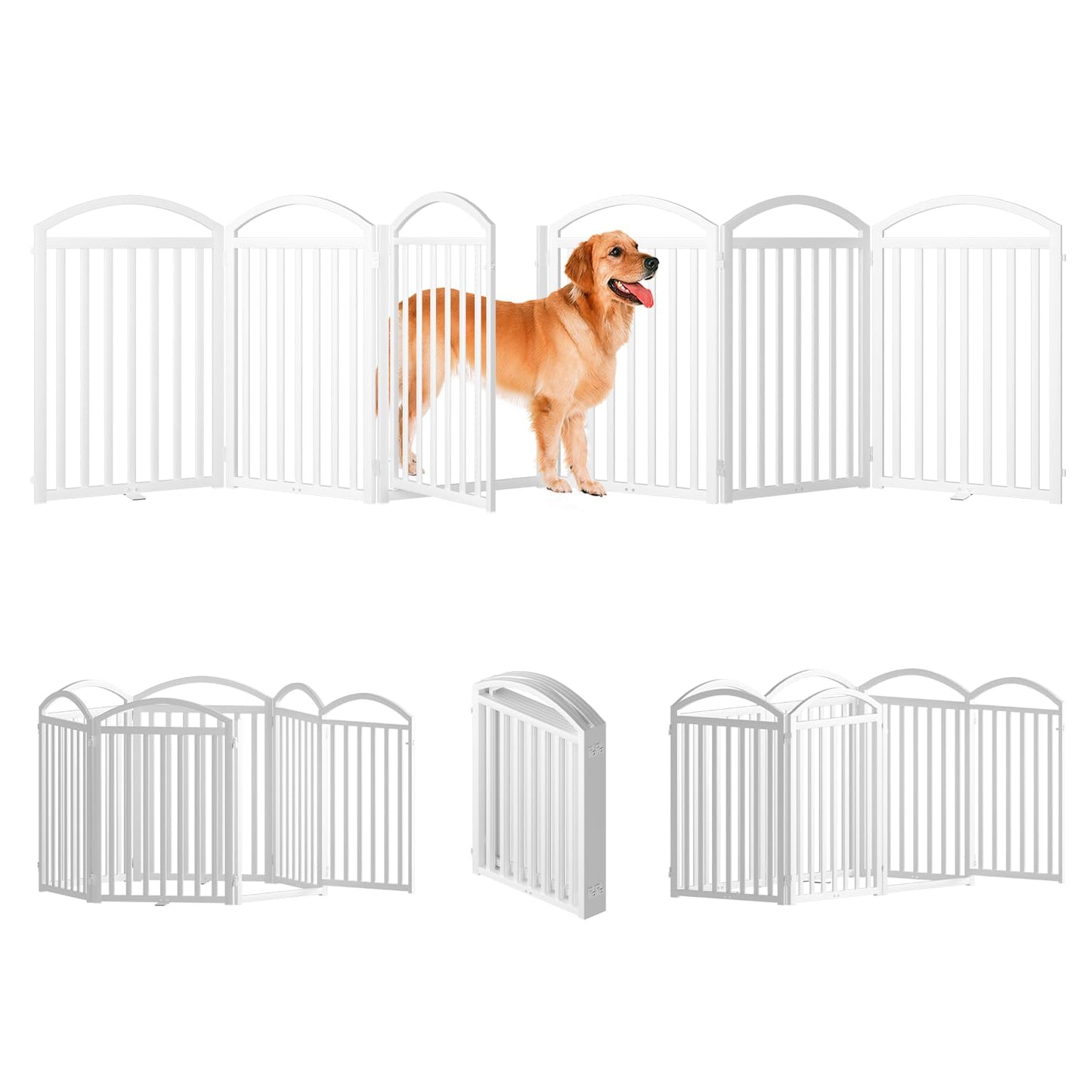 SNUOWU 4 Panels Full Matel Freestanding Dog Gates with Door, 96"Extra Wide 36"Tall Free Standing Dog Pet Gate for Indoor & Outdoor. Foldable Pet Fences for Doorways, House, Stairs, Porch, Deck, Yard