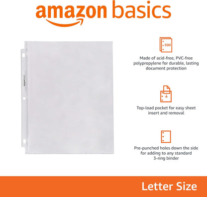 Amazon Basics Klarsichthüllen, oben offen, für A4 Ringbuch, Polypropylen, 21,59 cm x 27,94 cm, 200 Stück