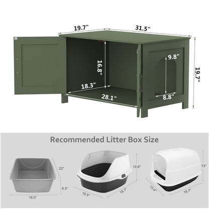Homhedy Cat Litter Box Enclosure, Wooden Cat Washroom Furniture with Barn Door, Pet House, Fit Most of Litter Box, White