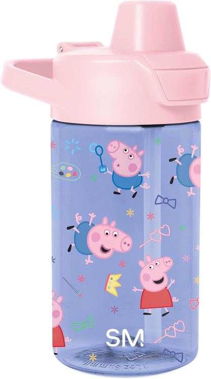 Simple Modern Peppa Pig Kids Tritan Plastic Summit Water Bottle | 12 oz BPA-Free Cup with Covered Leak Proof Straw Lid for Girls, Toddlers | Bubbles
