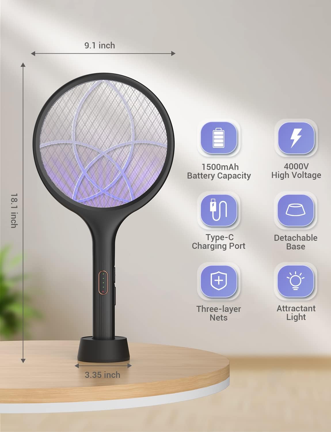 YISSVIC Electric Fly Swatter 4000V Bug Zapper Racket