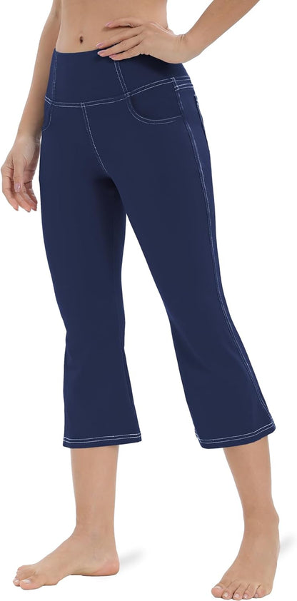 VOOVEEYA Lässige Bootcut Yoga-Hose für Damen, 4 Taschen – Schlagleggings, High Waist, Bauchkontrolle, Bootleg-Arbeitshose