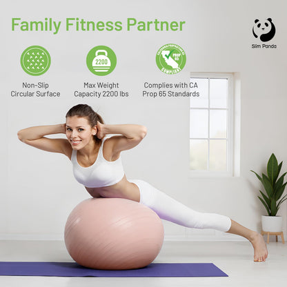 Slim Panda Gymnastikball für Fitness, Balance, Physiotherapie, rutschfester Geburtsball für Schwangerschaft, aufblasbarer Stabilitätsball mit Anleitung für Büro, Fitnessstudio