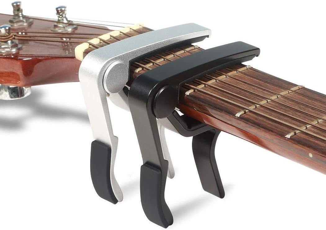 WINGO Kapodaster aus Holz für 6-saitige Akustik-E-Gitarren, Bässe, Ukulelen – Palisander, inkl. 5 Plektren