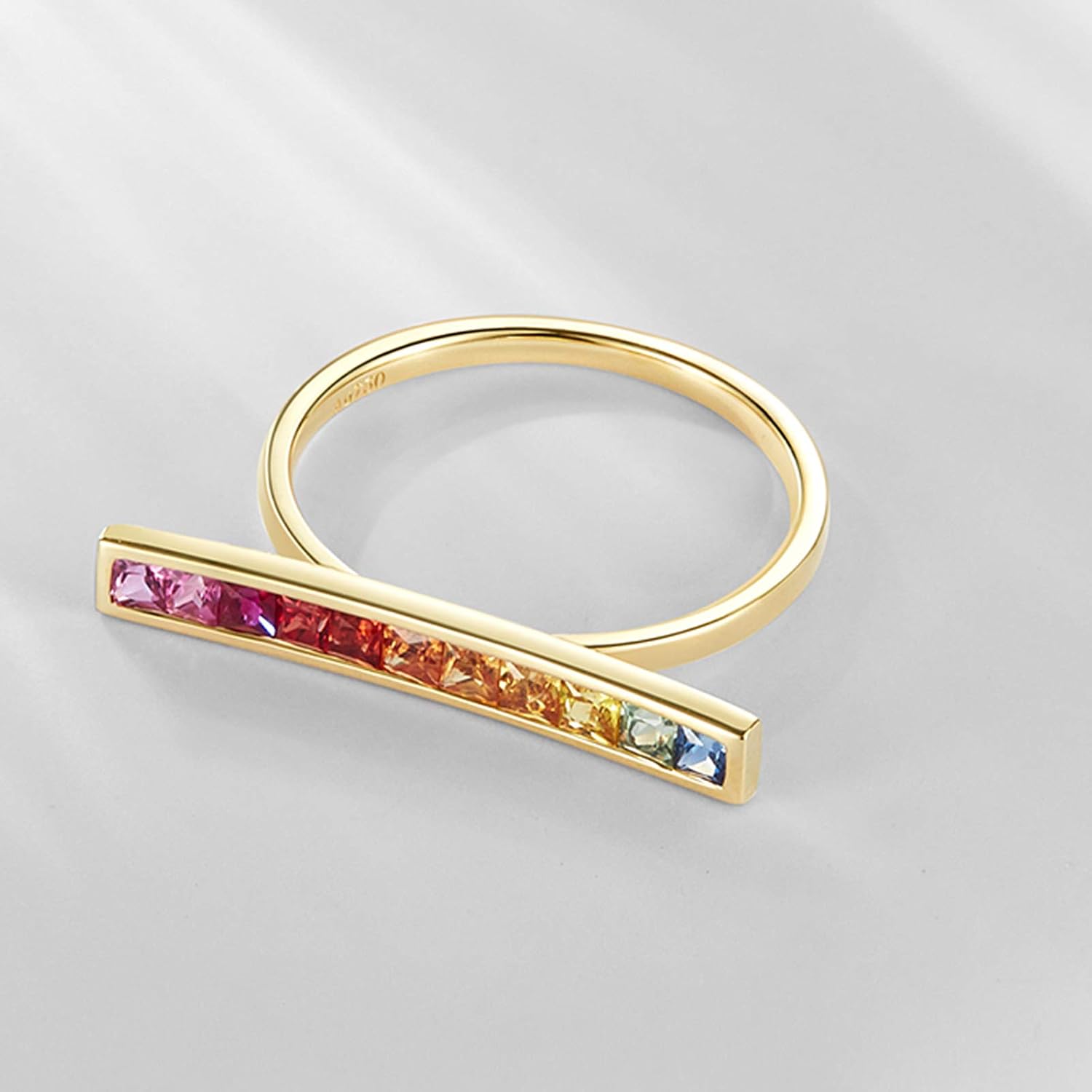 Aienid 18Ct Yellow Gold Womens Ring Custom 0.95Ct Blue Sapphire Rectangular Full of Diamonds Engagement Ring for Her