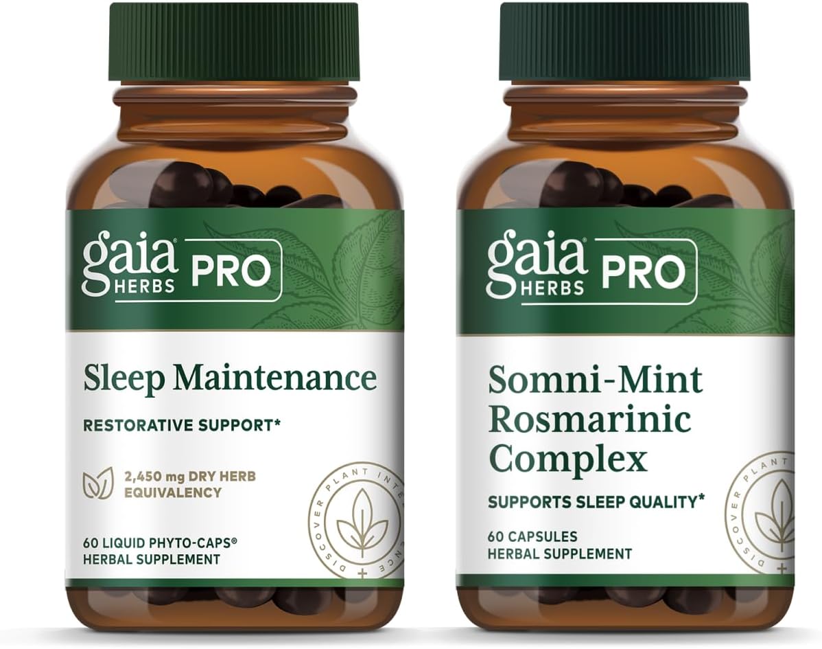 GAIA HERBS PRO Sleep Maintenance - Adrenal Health & Sleep Support* & PRO Somni-Mint Rosmarinic Complex - Sleep Health & Relaxation Support Supplement* - Bundle (Pack of 2)