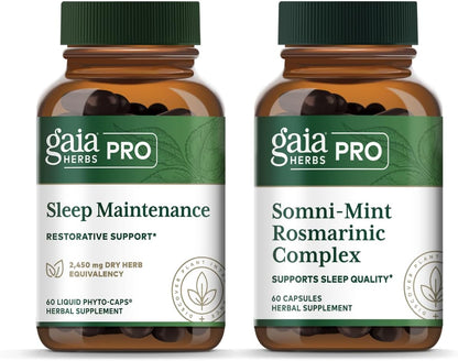 GAIA HERBS PRO Sleep Maintenance - Adrenal Health & Sleep Support* & PRO Somni-Mint Rosmarinic Complex - Sleep Health & Relaxation Support Supplement* - Bundle (Pack of 2)