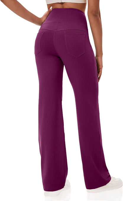 VOOVEEYA Yogahosen für Damen mit Taschen, gerade geschnittene Hose mit weitem Bein, hochtaillierte Business-Hose, petite/regulär//lang