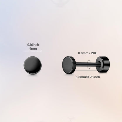 TitanHeart Hypoallergene Titan Ohrstecker Schraubverschluss Flachpunkt-Ohrstecker 3mm-5mm Einfache Klassische Helix Tragus Knorpel Ohrläppchen Ohrstecker für Frauen Männer (Schwarz, 5mm)