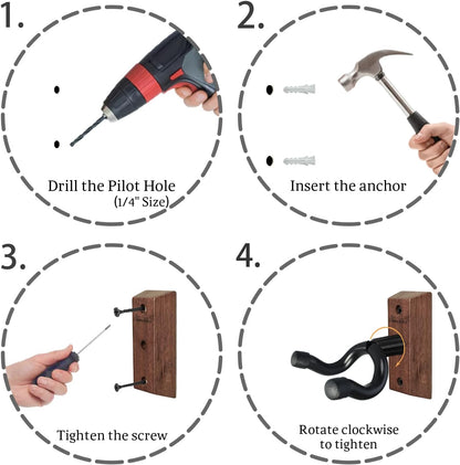 Gitarren-Wandhalterung, 2er-Pack, Gitarrenbügel aus schwarzem Nussbaumholz, U-förmige Gitarren-Wandhalterung, Gitarrenhalter-Hakenständer für Akustik-, E-Gitarre, Banjo,, Bass, Geschenk für Gitarristen, Männer, Jungen