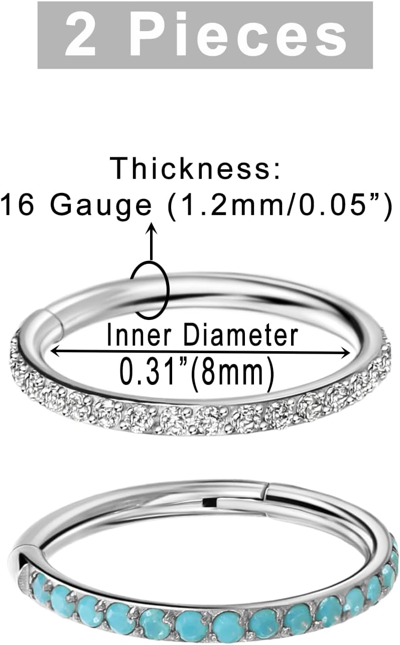 TDEBA Conch Piercing Schmuck, 316L Chirurgenstahl Segment Nasenring, CZ Knorpel Ohrringe, Lippenring, Segment Helix Rook Nahtloser Clicker Piercing Schmuck
