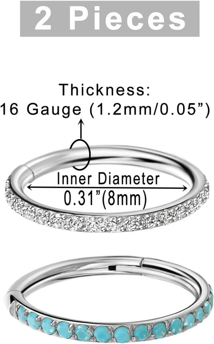 TDEBA Conch Piercing Schmuck, 316L Chirurgenstahl Segment Nasenring, CZ Knorpel Ohrringe, Lippenring, Segment Helix Rook Nahtloser Clicker Piercing Schmuck