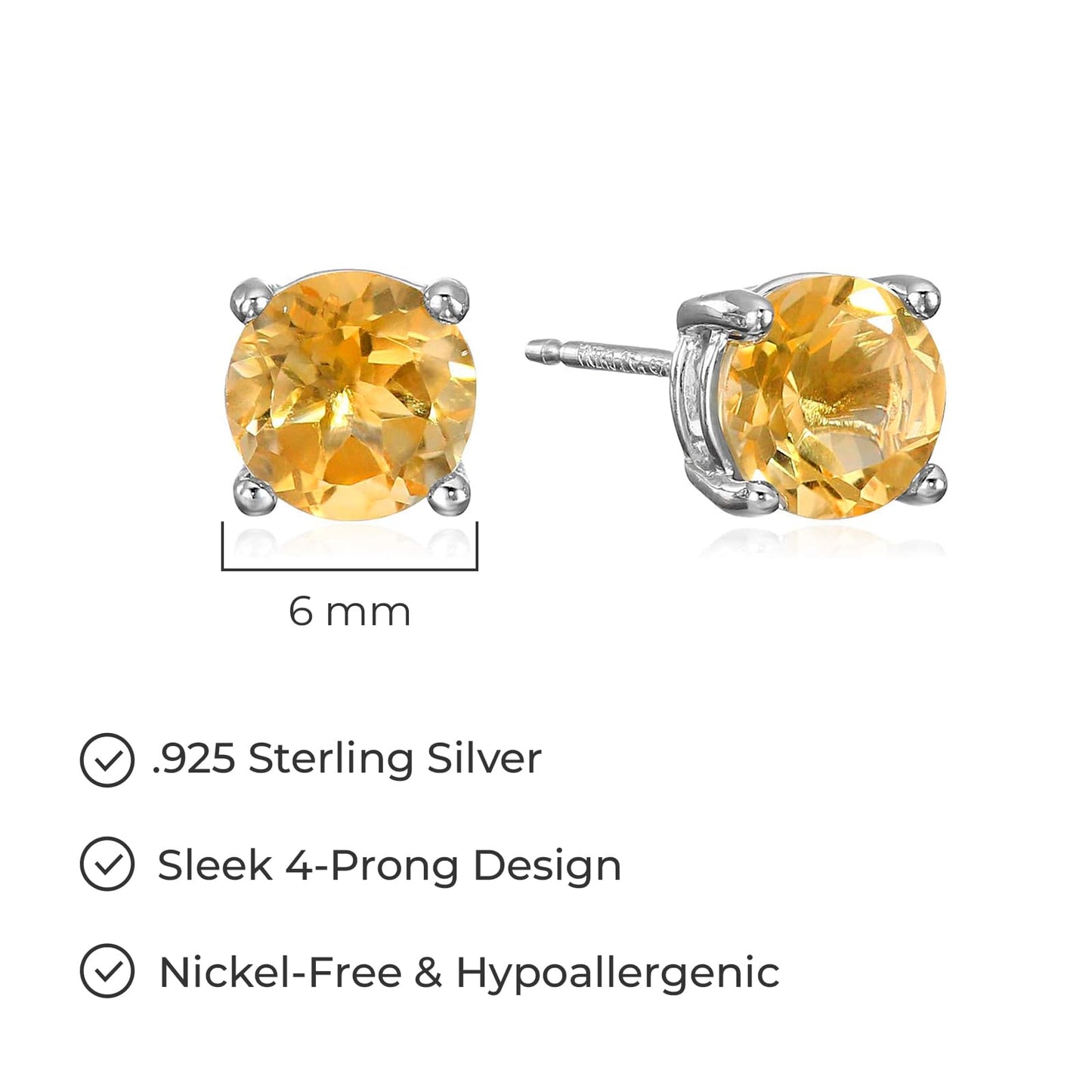 Amazon Essentials Sterling Silver Round Birthstone Stud Earrings