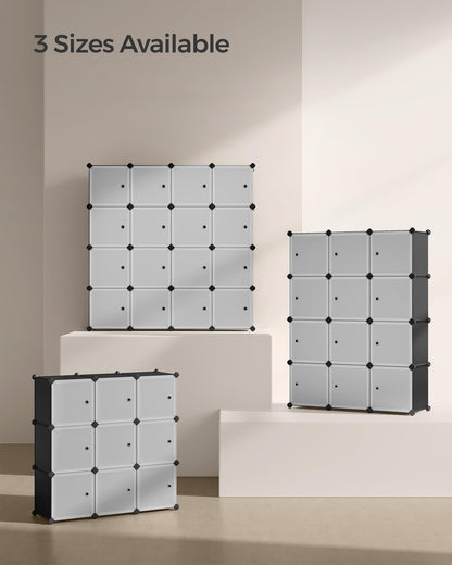 SONGMICS Cube Storage Organizer, Set of 16 Plastic Cubes, Closet Organizers and Storage, Room Organization, Bedroom Living Room, 12.2 x 48.4 x 48.4 Inches, Rustic Brown ULPC442A01