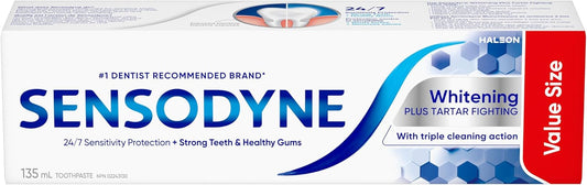 Sensodyne Whitening & Tartar toothpaste, Strengthens Protects and Whitens Sensitive Teeth, 135 mL (Packaging May Vary)