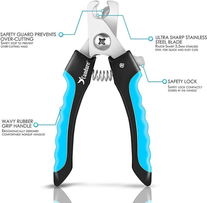Candure Dog Nail Clippers and Trimmer with Safety Guard to Avoid Over-Cutting Toe Nails- Professional Grooming Razor Edge Blades Pet Nail Clipper with Free Nail File for Small Medium Large Breeds