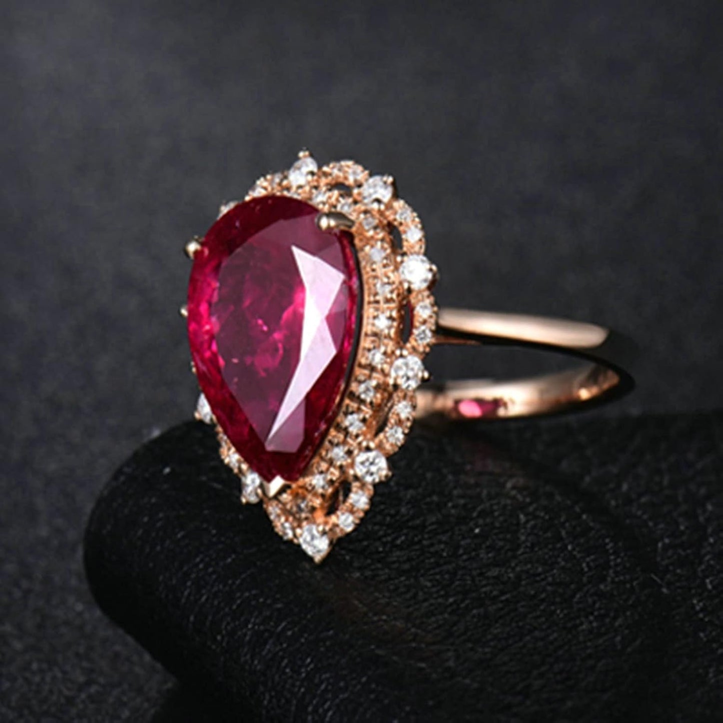 18K Rose Gold Ring 4ct Pear Shape Tourmaline with 0.28ct Diamond Engagement Rings for Girls