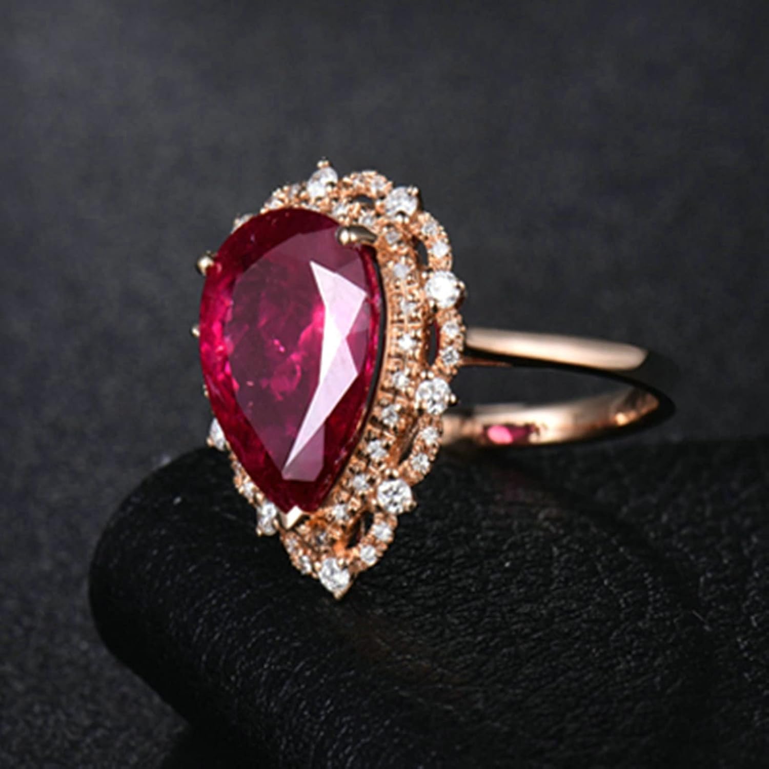18K Rose Gold Ring 4ct Pear Shape Tourmaline with 0.28ct Diamond Engagement Rings for Girls
